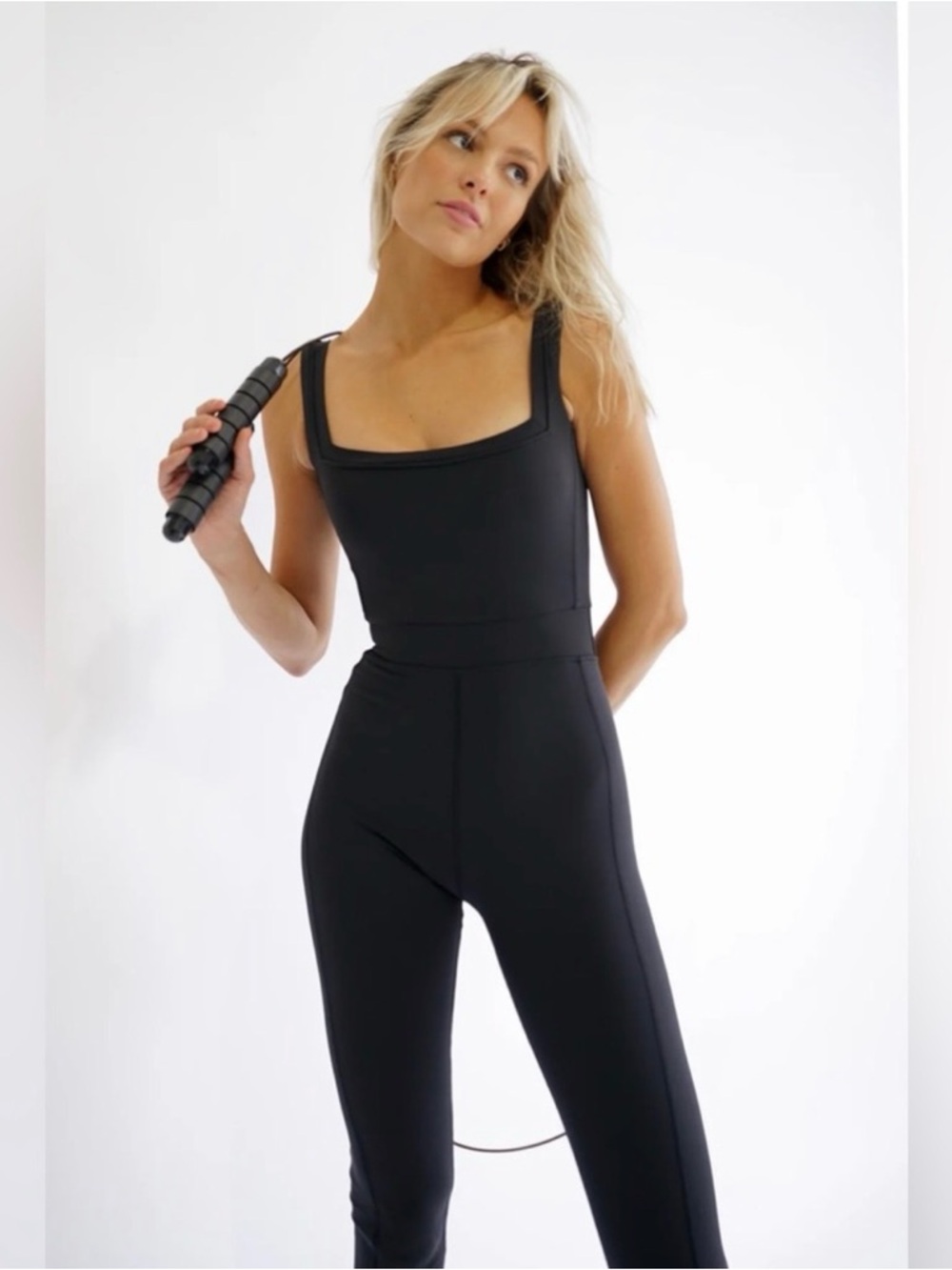 Yllw Sleek Black Square-Neck Jumpsuit